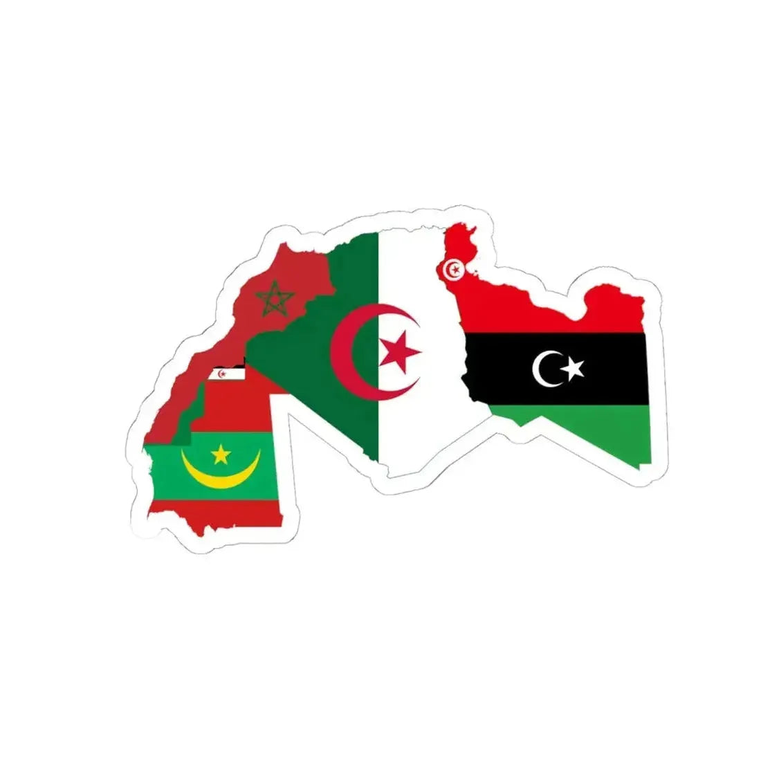 Flag map of Maghreb (Algeria) STICKER Vinyl Kiss-Cut Decal 6 Inch White - The Sticker Space