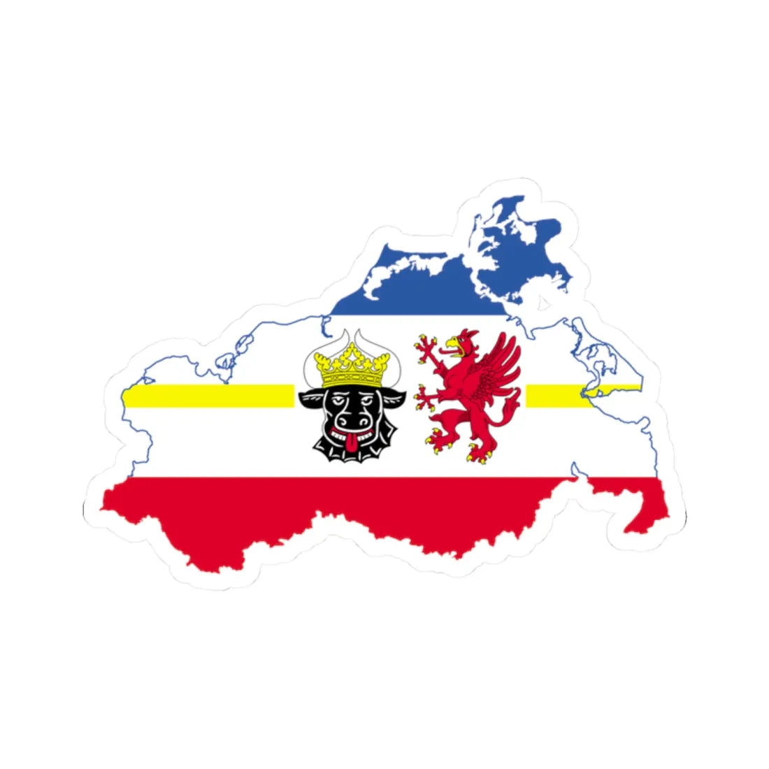 Flag map of MecklenburgVorpommern (Germany) STICKER Vinyl Kiss-Cut Decal 2 Inch White - The Sticker Space