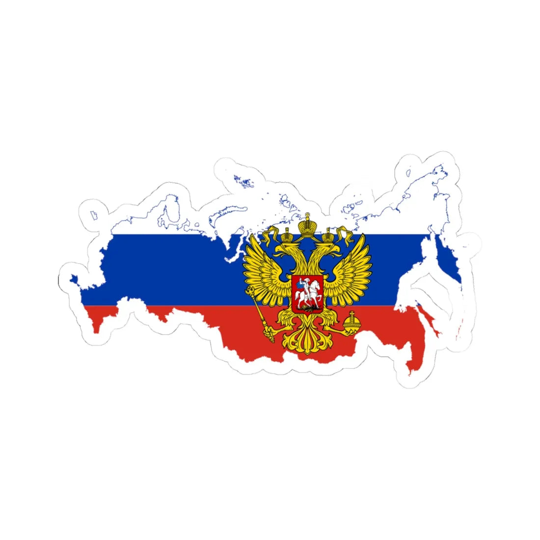 Flag map of Russia with coat of arms 2014-2022 (Russia) STICKER Vinyl Kiss-Cut Decal 4 Inch White - The Sticker Space
