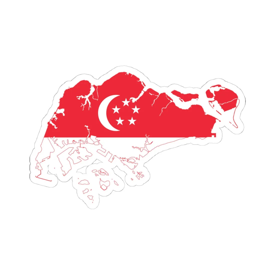 Flag map of Singapore (Singapore) STICKER Vinyl Kiss-Cut Decal 4 Inch White - The Sticker Space