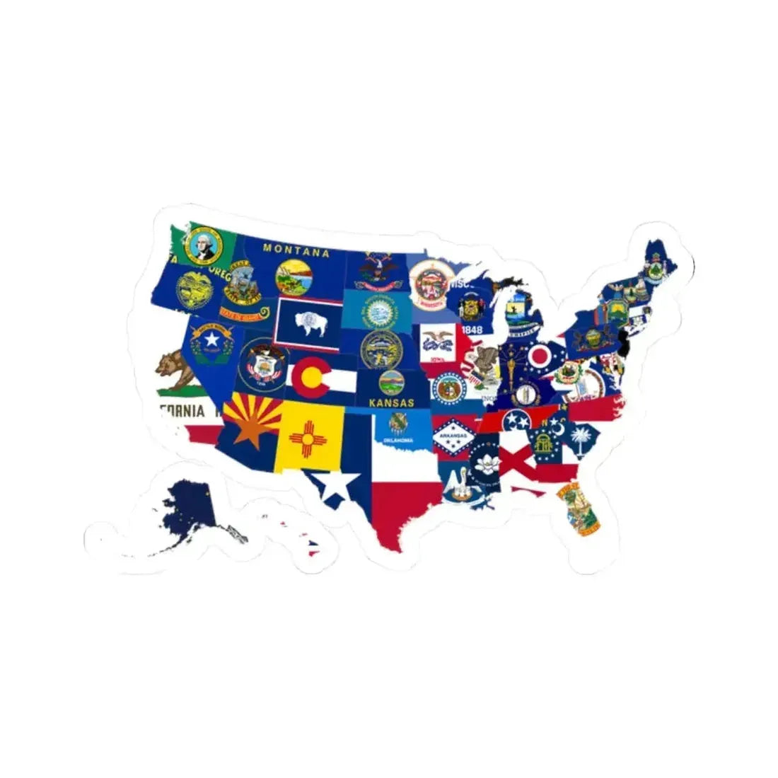 Flag-map of the 50 states of the United States (United States) STICKER Vinyl Kiss-Cut Decal 2 Inch White - The Sticker Space