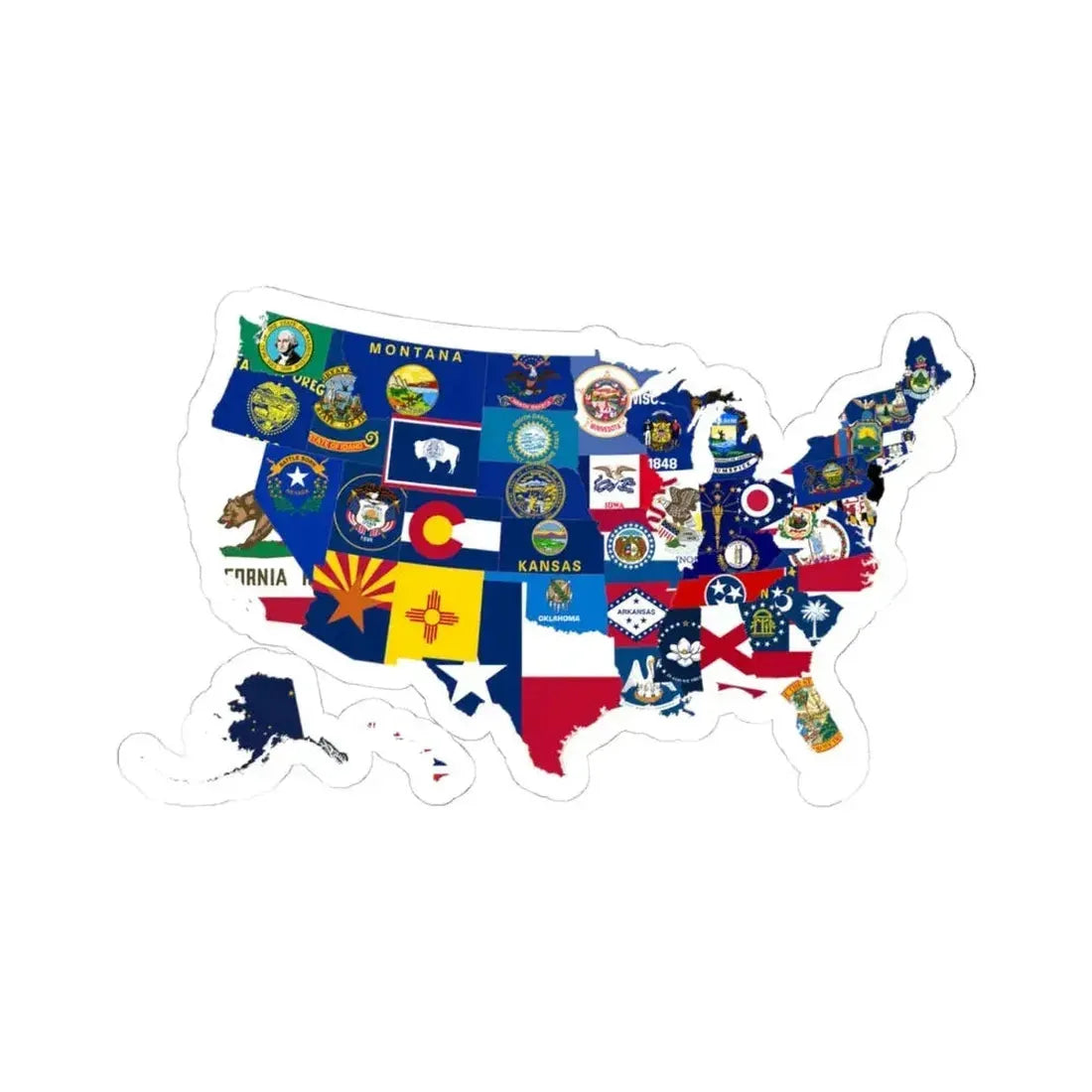 Flag-map of the 50 states of the United States (United States) STICKER Vinyl Kiss-Cut Decal 4 Inch White - The Sticker Space