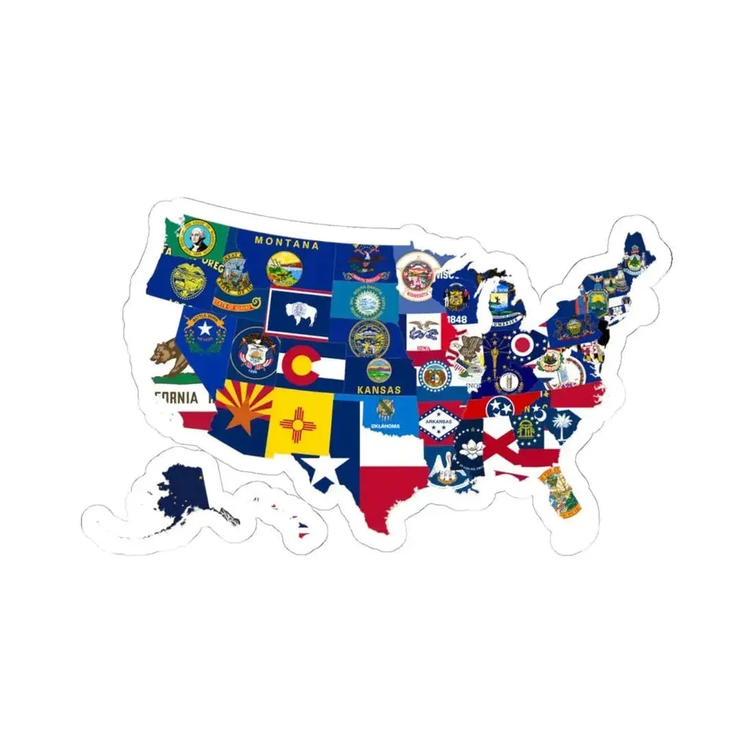 Flag-map of the 50 states of the United States (United States) STICKER Vinyl Kiss-Cut Decal 6 Inch White - The Sticker Space