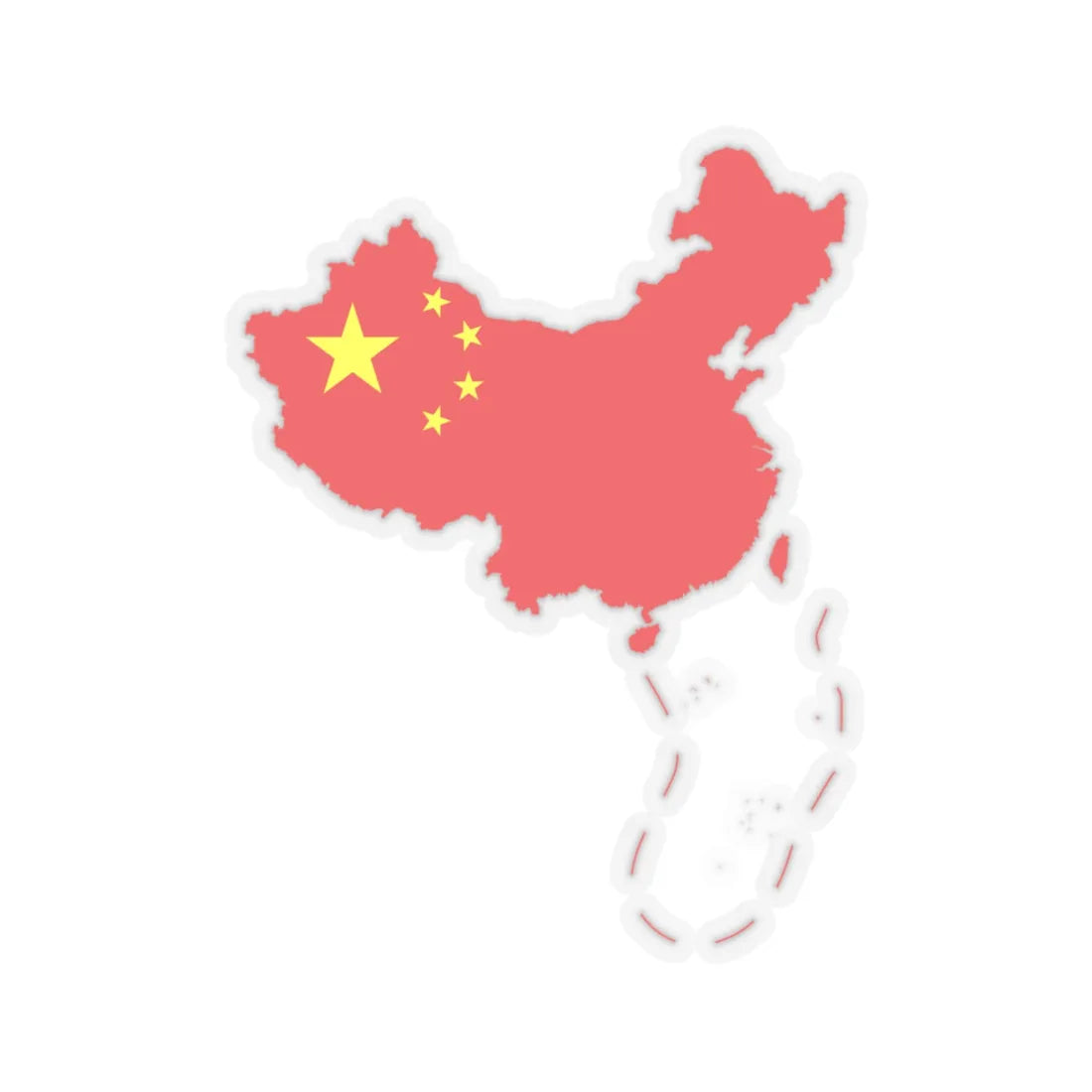 Flag-map of the Peoples Republic of China include nine-dash line (China) STICKER Vinyl Kiss-Cut Decal 4 Inch Transparent - The Sticker Space