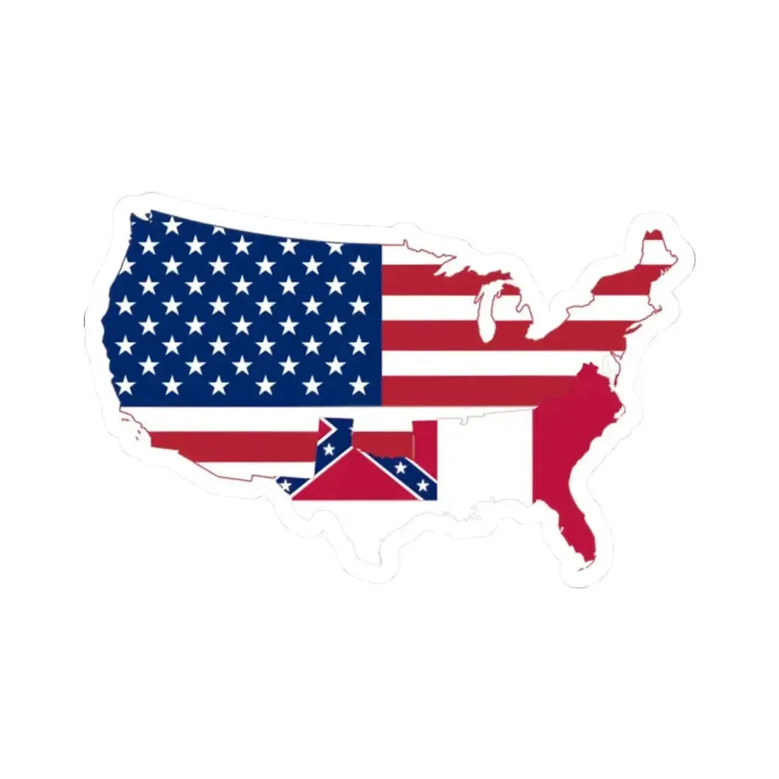 Flag-map of the United and Confederate States (United States) STICKER Vinyl Kiss-Cut Decal 2 Inch White - The Sticker Space