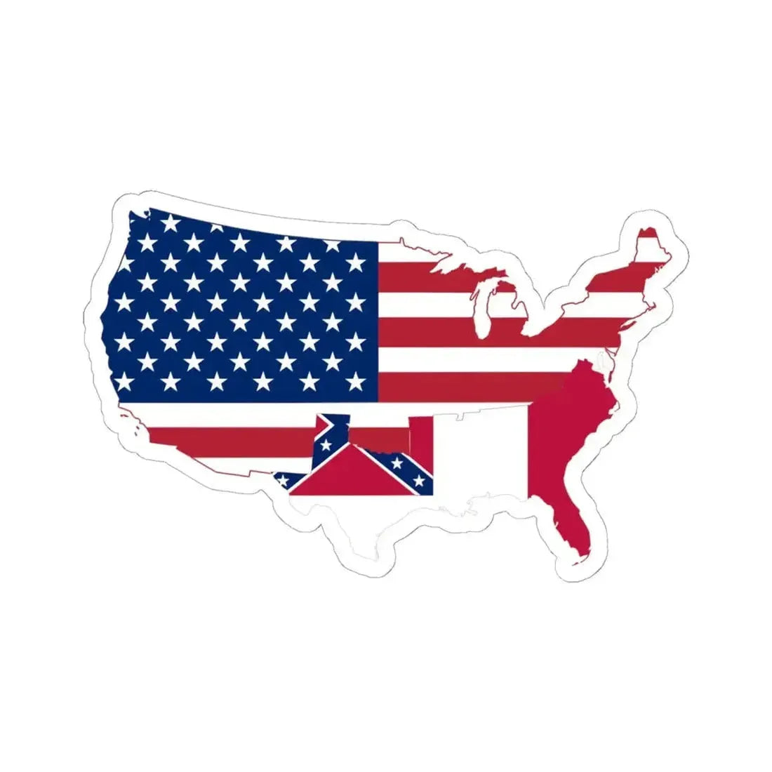 Flag-map of the United and Confederate States (United States) STICKER Vinyl Kiss-Cut Decal 6 Inch White - The Sticker Space