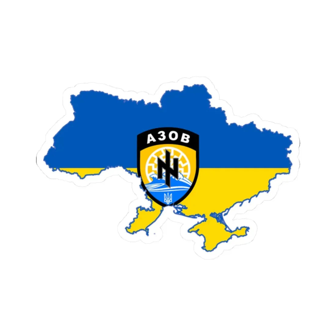 Flag map of Ukraine with the emblem of the Azov Battalion (Ukraine) STICKER Vinyl Kiss-Cut Decal 2 Inch White - The Sticker Space