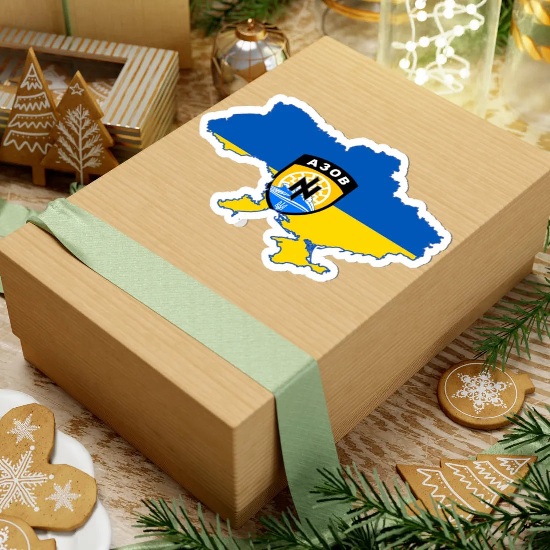 Flag map of Ukraine with the emblem of the Azov Battalion (Ukraine) STICKER Vinyl Kiss-Cut Decal - The Sticker Space