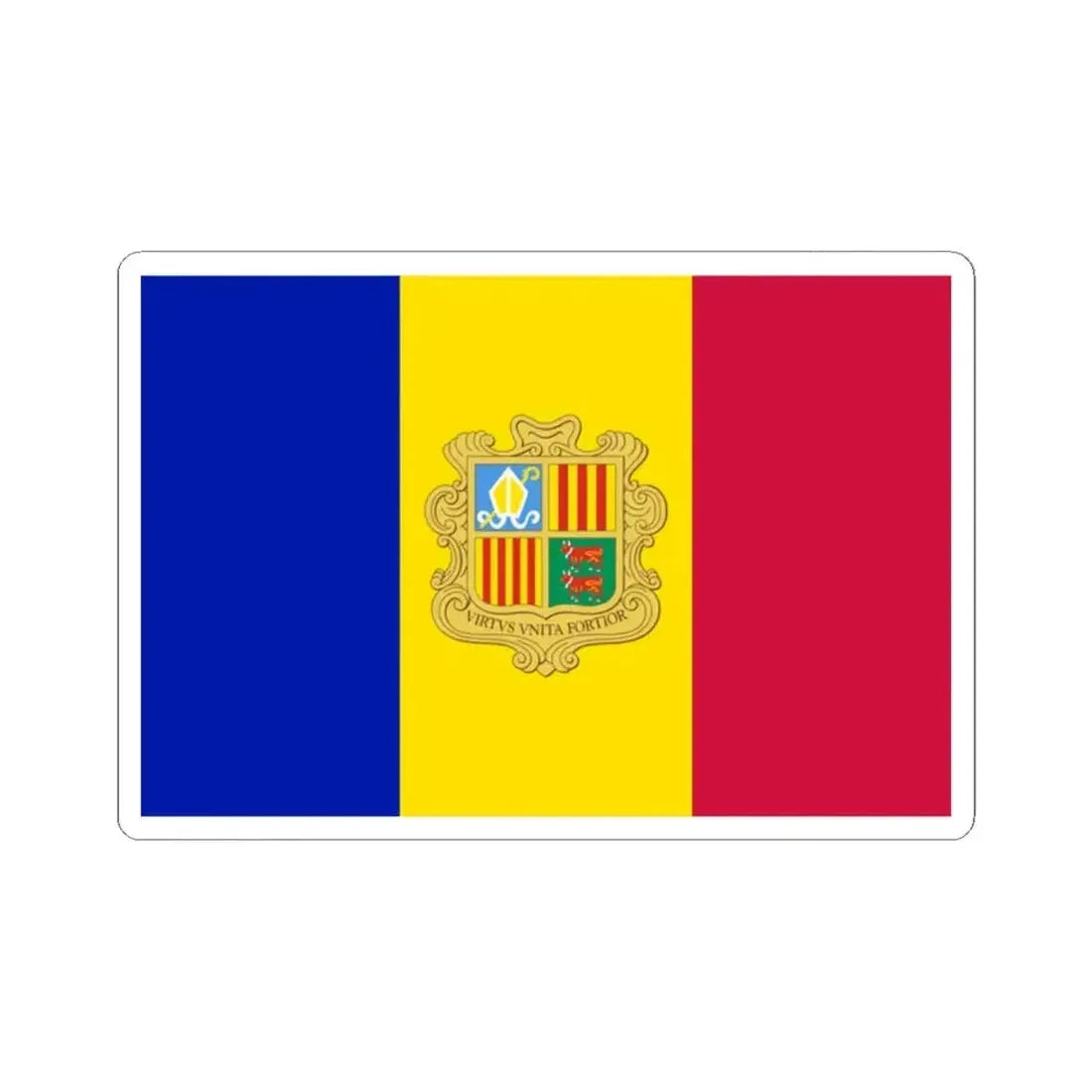 Flag of Andorra 1949-1959 3-2 (Andorra) STICKER Vinyl Kiss-Cut Decal 2 Inch White - The Sticker Space
