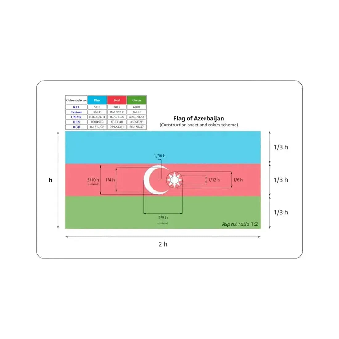 Flag of Azerbaijan construction sheet (Azerbaijan) STICKER Vinyl Kiss-Cut Decal 6 Inch White - The Sticker Space