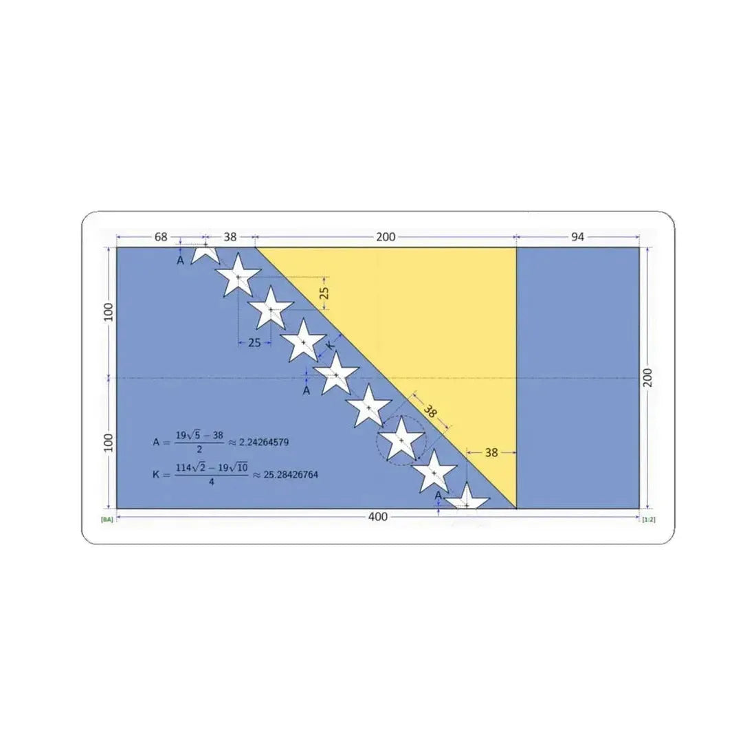 Flag of Bosnia and Herzegovina construction sheet (Bosnia and Herzegovina) STICKER Vinyl Kiss-Cut Decal 6 Inch White - The Sticker Space