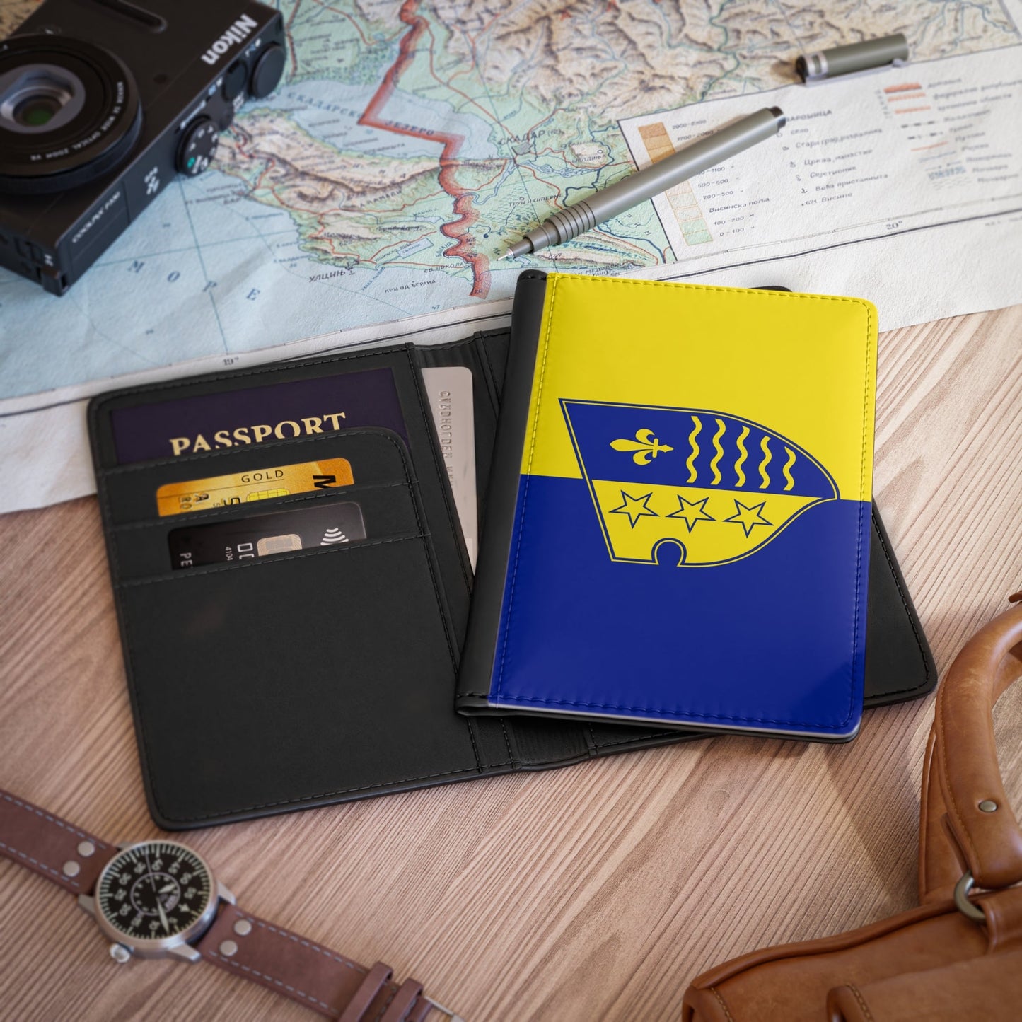 Flag of Bosnian Podrinje Canton Goražde Bosnia and Herzegovina - Passport Holder-3.9" x 5.8"-The Sticker Space