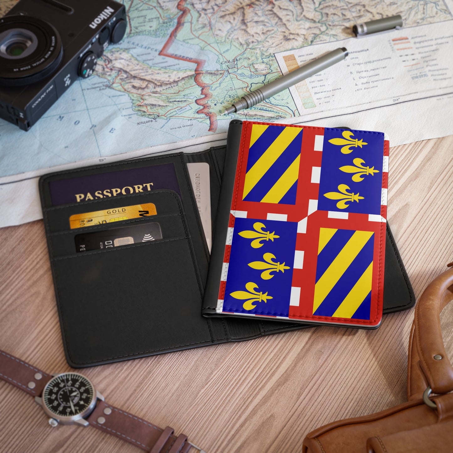 Flag of Bourgogne France - Passport Holder-3.9" x 5.8"-The Sticker Space