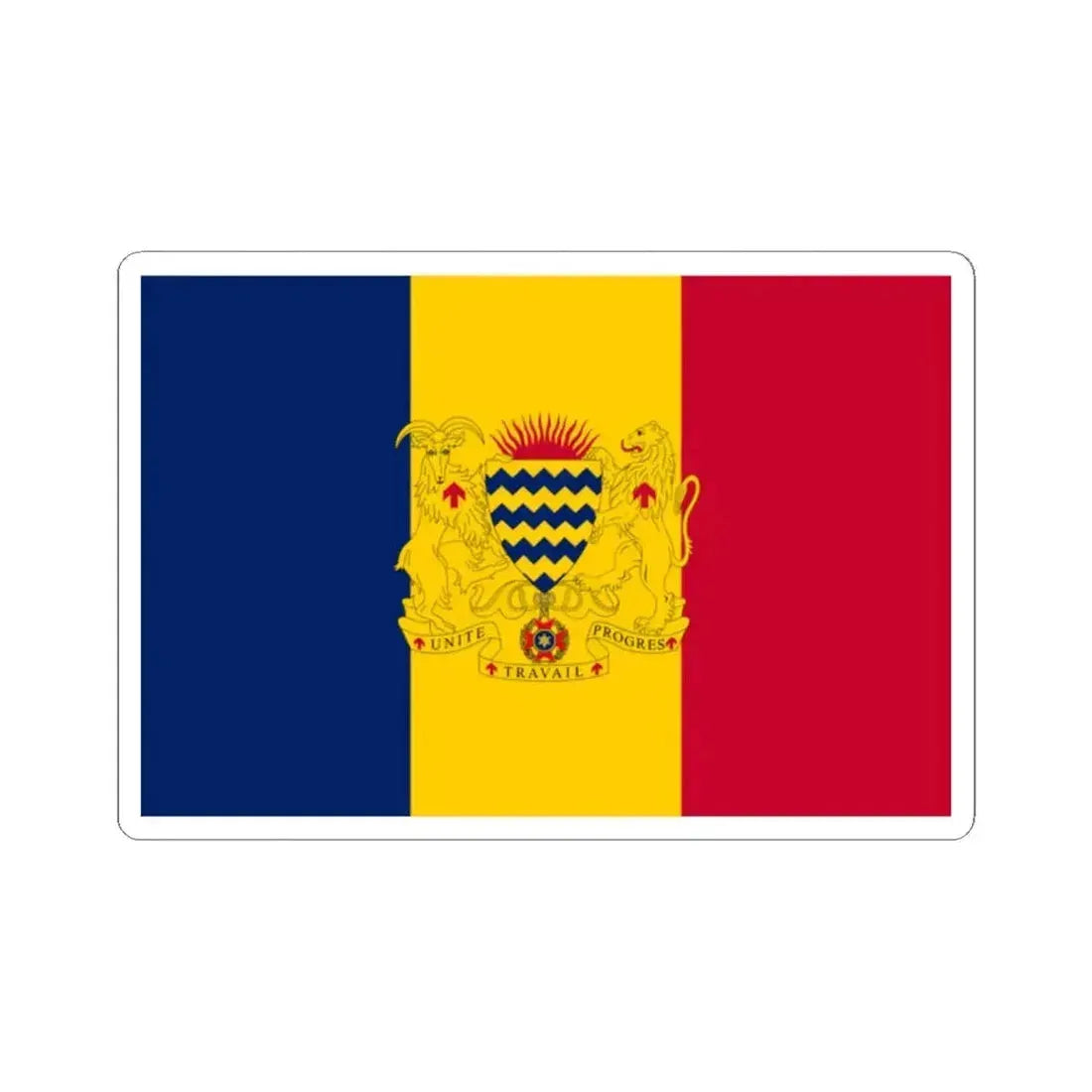 Flag of Chad with coat of arms (Chad) STICKER Vinyl Kiss-Cut Decal 2 Inch White - The Sticker Space