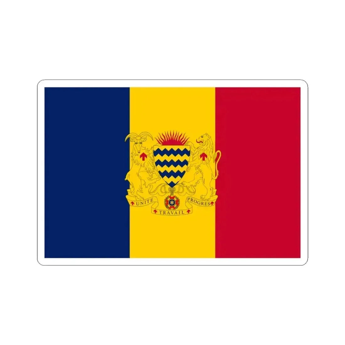 Flag of Chad with coat of arms (Chad) STICKER Vinyl Kiss-Cut Decal 3 Inch White - The Sticker Space