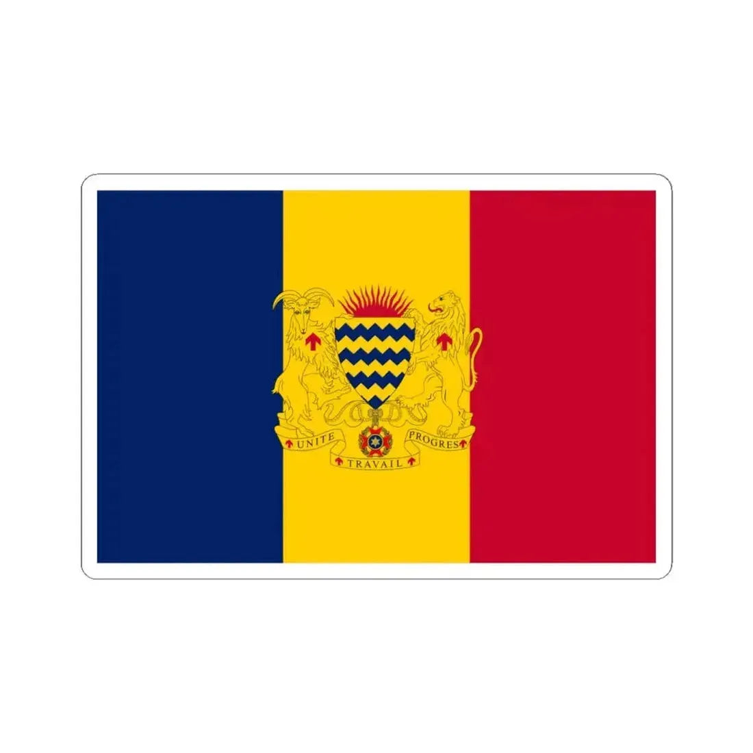 Flag of Chad with coat of arms (Chad) STICKER Vinyl Kiss-Cut Decal 4 Inch White - The Sticker Space