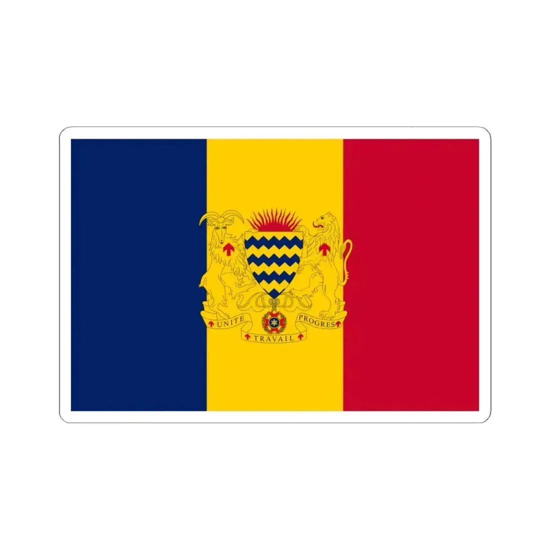 Flag of Chad with coat of arms (Chad) STICKER Vinyl Kiss-Cut Decal 6 Inch White - The Sticker Space