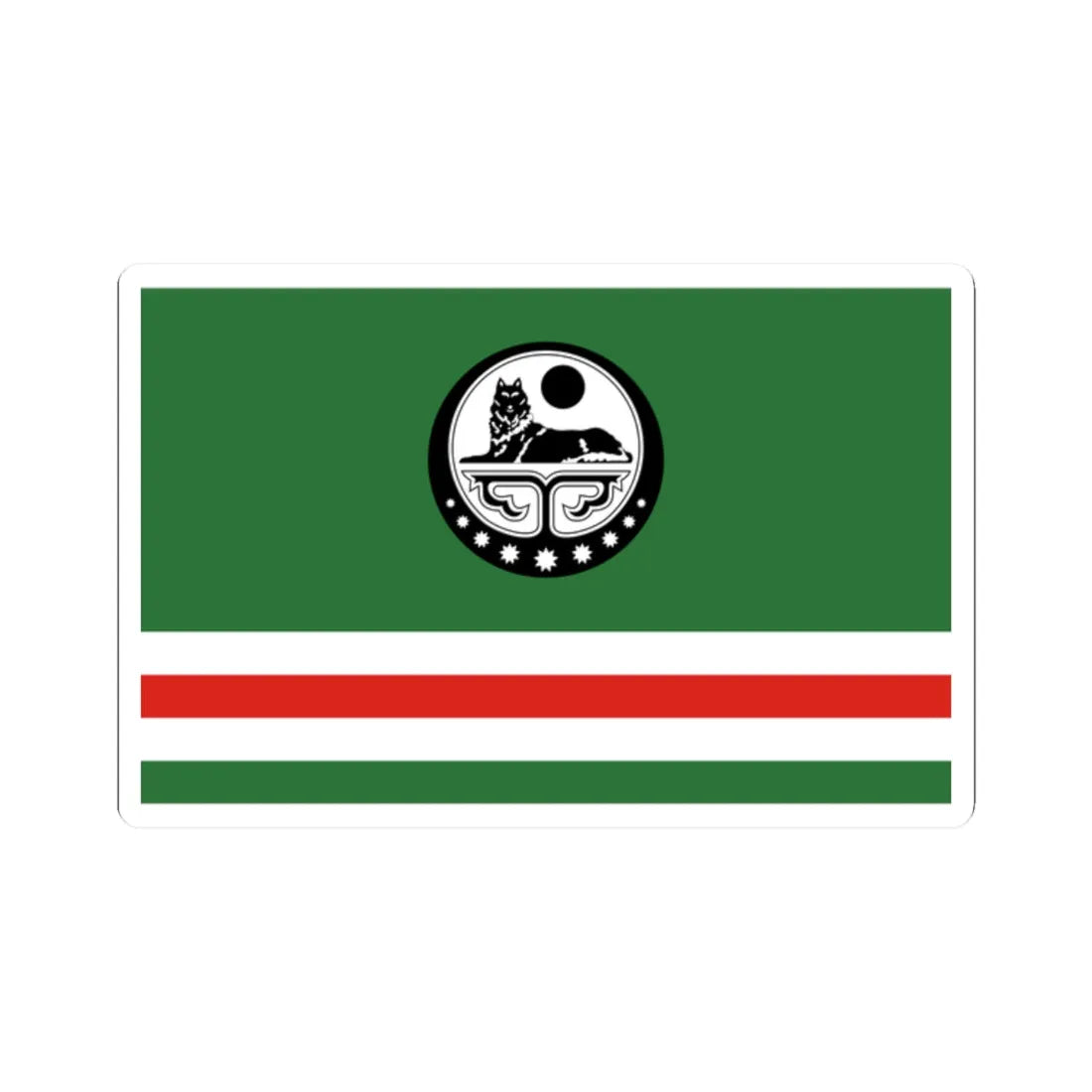 Flag of Chechen Republic of Ichkeria with Coat of Arms (Russia) STICKER Vinyl Kiss-Cut Decal 2 Inch White - The Sticker Space