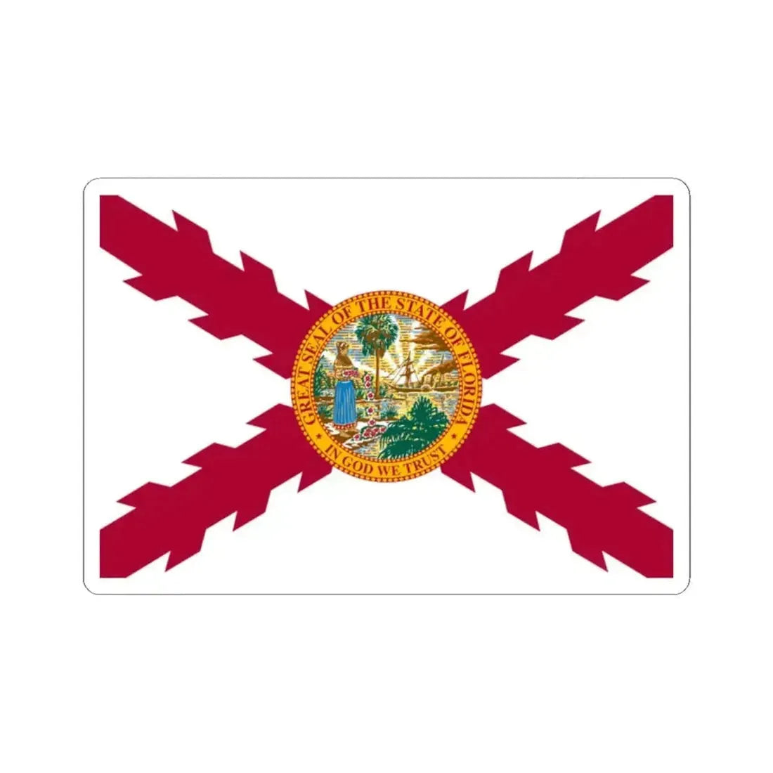 Flag of Cross of Burgundy with the Seal of Florida alternative version (United States) STICKER Vinyl Kiss-Cut Decal 2 Inch White - The Sticker Space