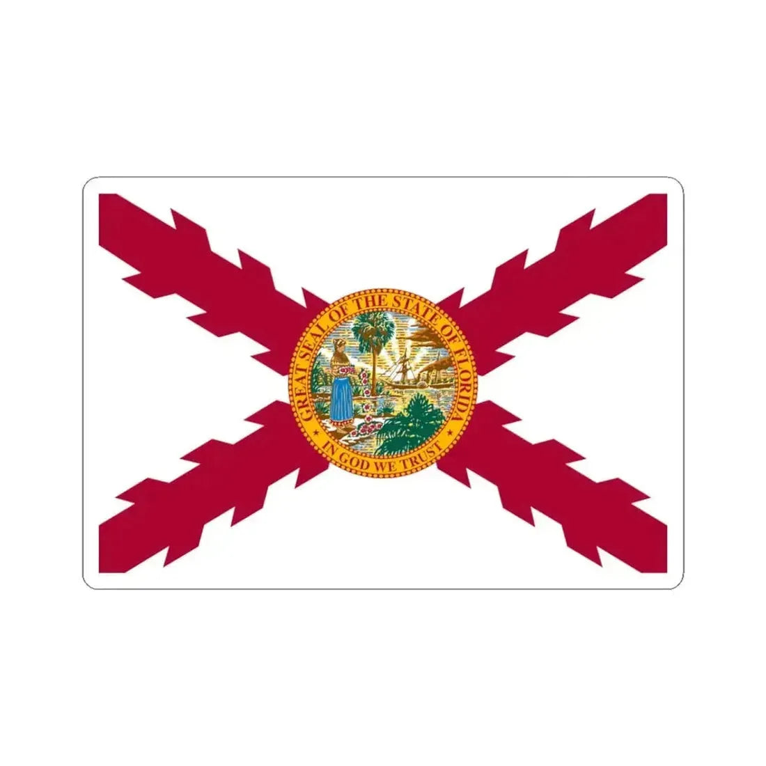 Flag of Cross of Burgundy with the Seal of Florida alternative version (United States) STICKER Vinyl Kiss-Cut Decal 3 Inch White - The Sticker Space