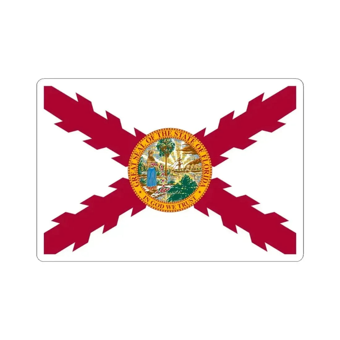 Flag of Cross of Burgundy with the Seal of Florida alternative version (United States) STICKER Vinyl Kiss-Cut Decal 4 Inch White - The Sticker Space