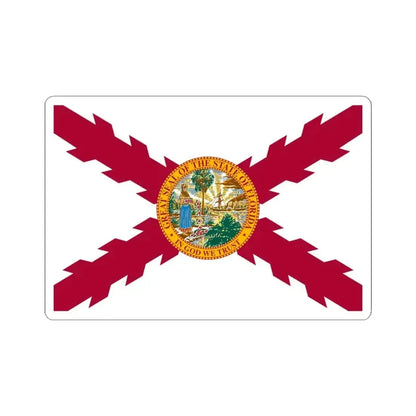 Flag of Cross of Burgundy with the Seal of Florida alternative version (United States) STICKER Vinyl Kiss-Cut Decal 4 Inch White - The Sticker Space