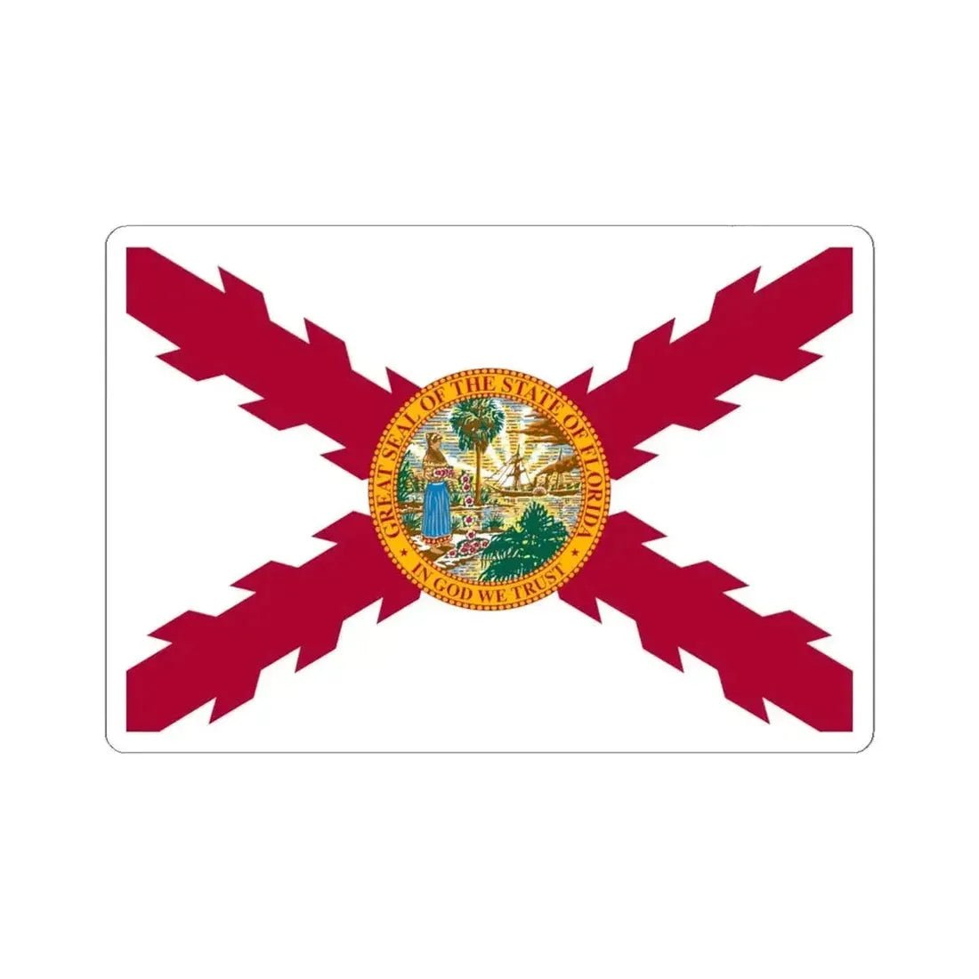 Flag of Cross of Burgundy with the Seal of Florida alternative version (United States) STICKER Vinyl Kiss-Cut Decal 6 Inch White - The Sticker Space