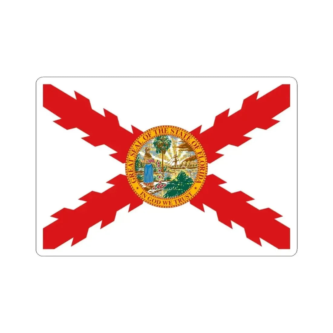Flag of Cross of Burgundy with the Seal of Florida (United States) STICKER Vinyl Kiss-Cut Decal 3 Inch White - The Sticker Space