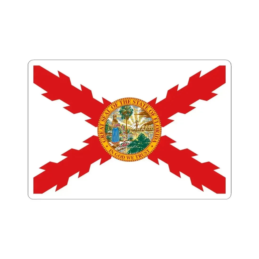 Flag of Cross of Burgundy with the Seal of Florida (United States) STICKER Vinyl Kiss-Cut Decal 4 Inch White - The Sticker Space