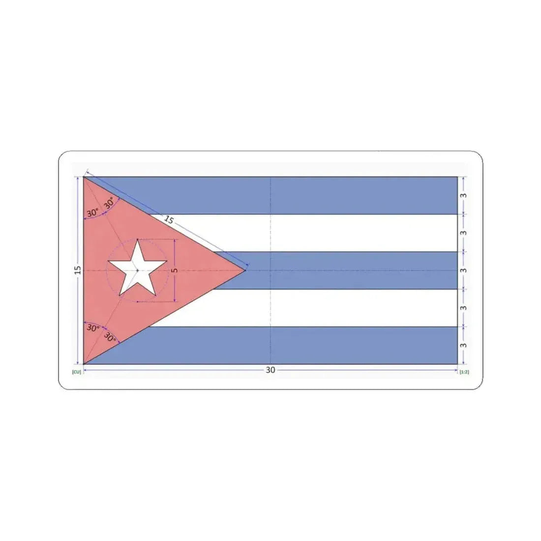 Flag of Cuba construction sheet (Cuba) STICKER Vinyl Kiss-Cut Decal 3 Inch White - The Sticker Space