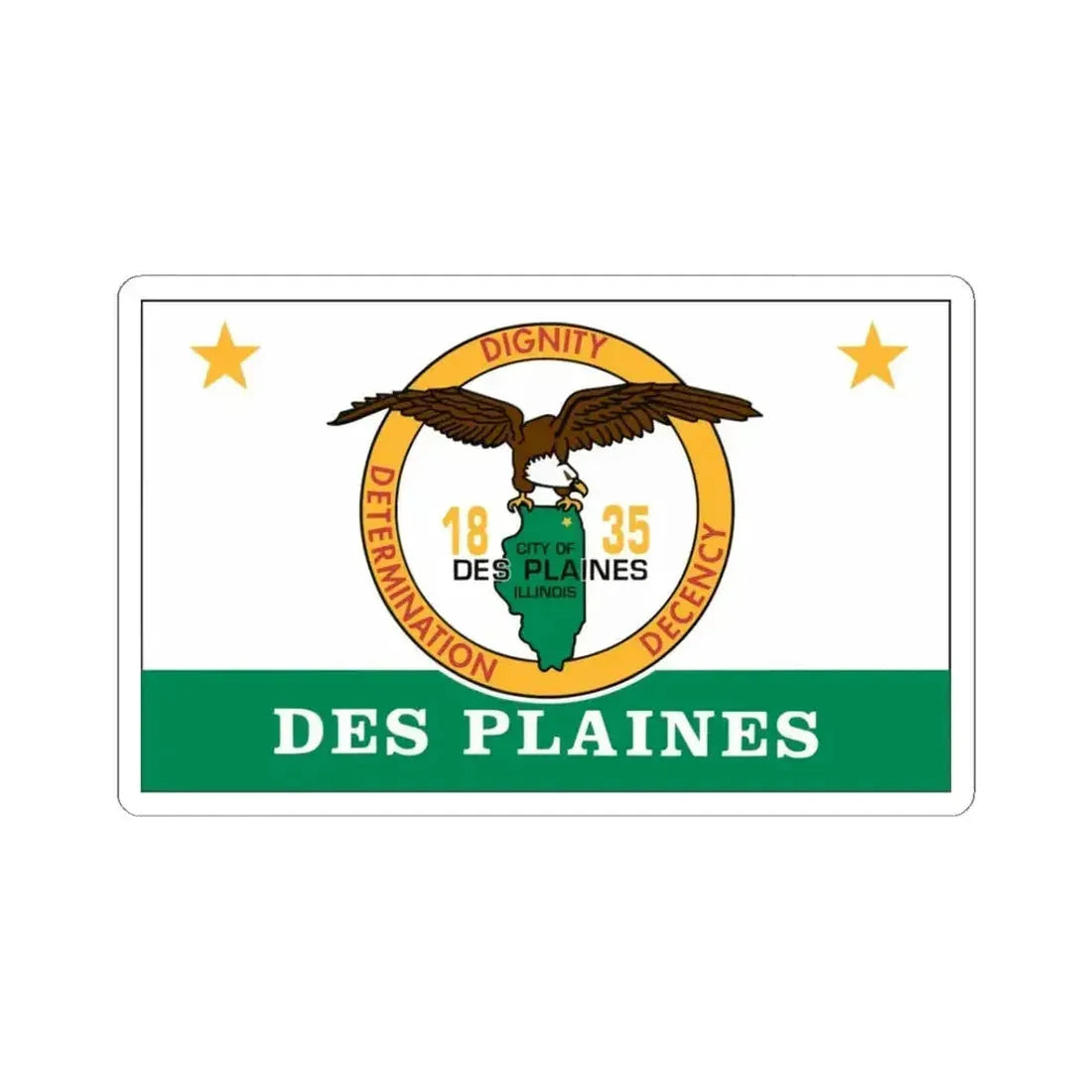 Flag of Des Plaines Illinois (United States) STICKER Vinyl Kiss-Cut Decal 3 Inch White - The Sticker Space