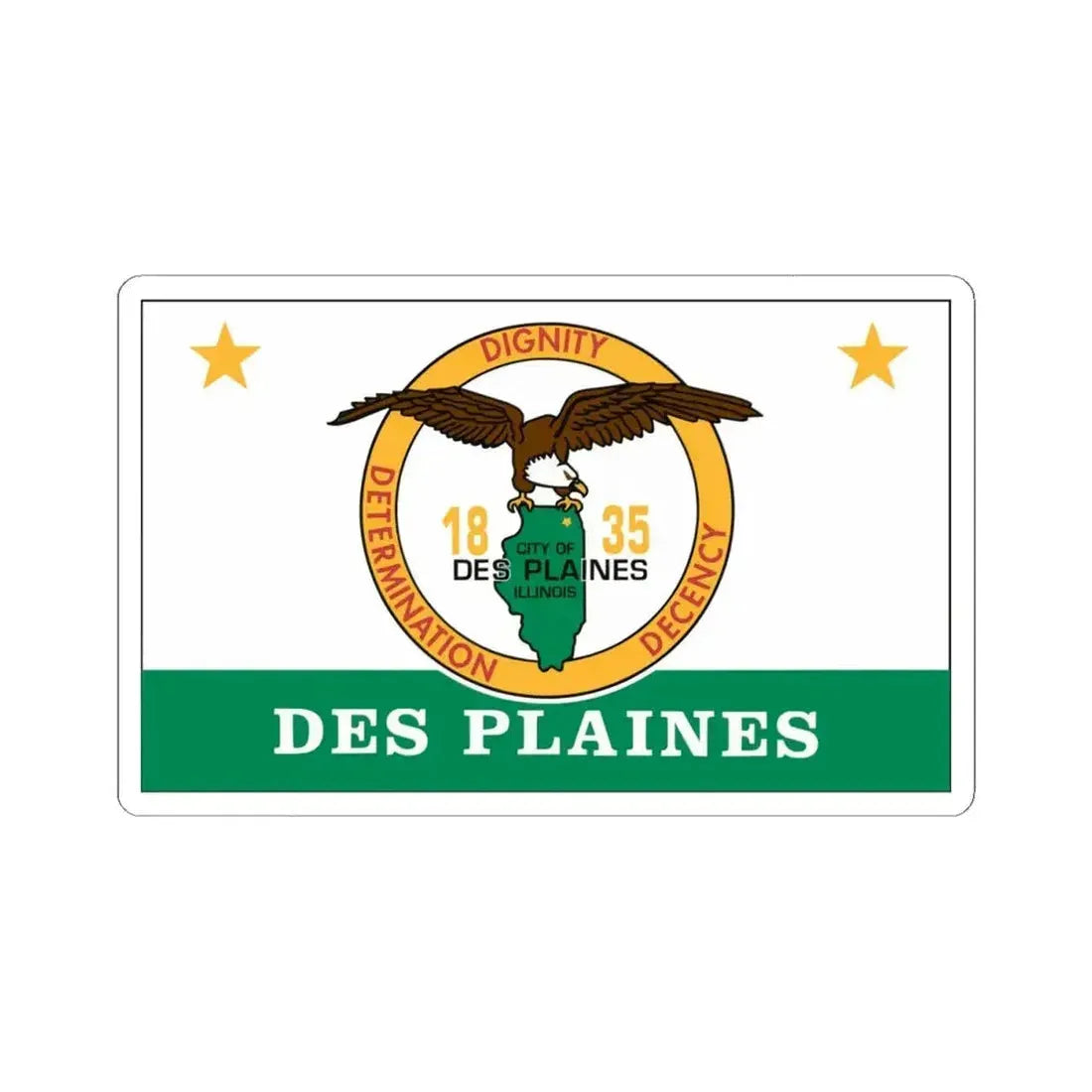 Flag of Des Plaines Illinois (United States) STICKER Vinyl Kiss-Cut Decal 4 Inch White - The Sticker Space