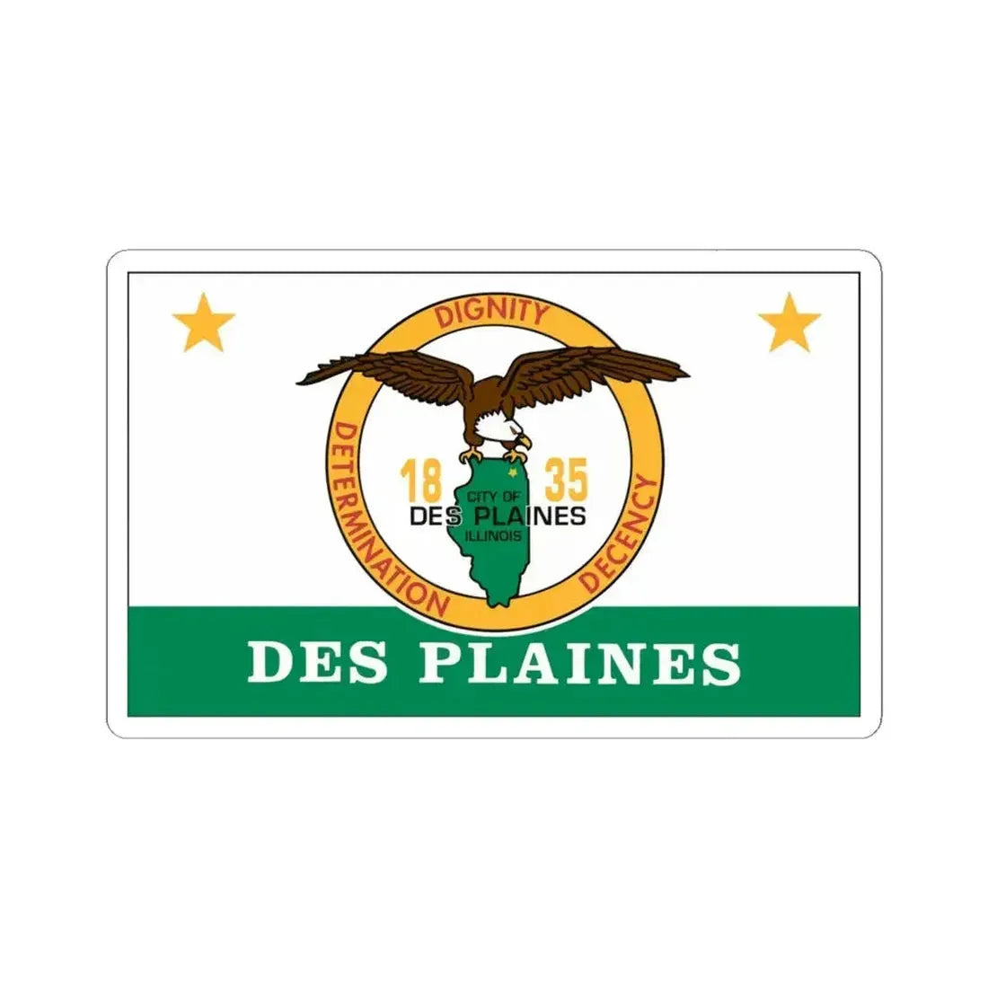 Flag of Des Plaines Illinois (United States) STICKER Vinyl Kiss-Cut Decal 6 Inch White - The Sticker Space