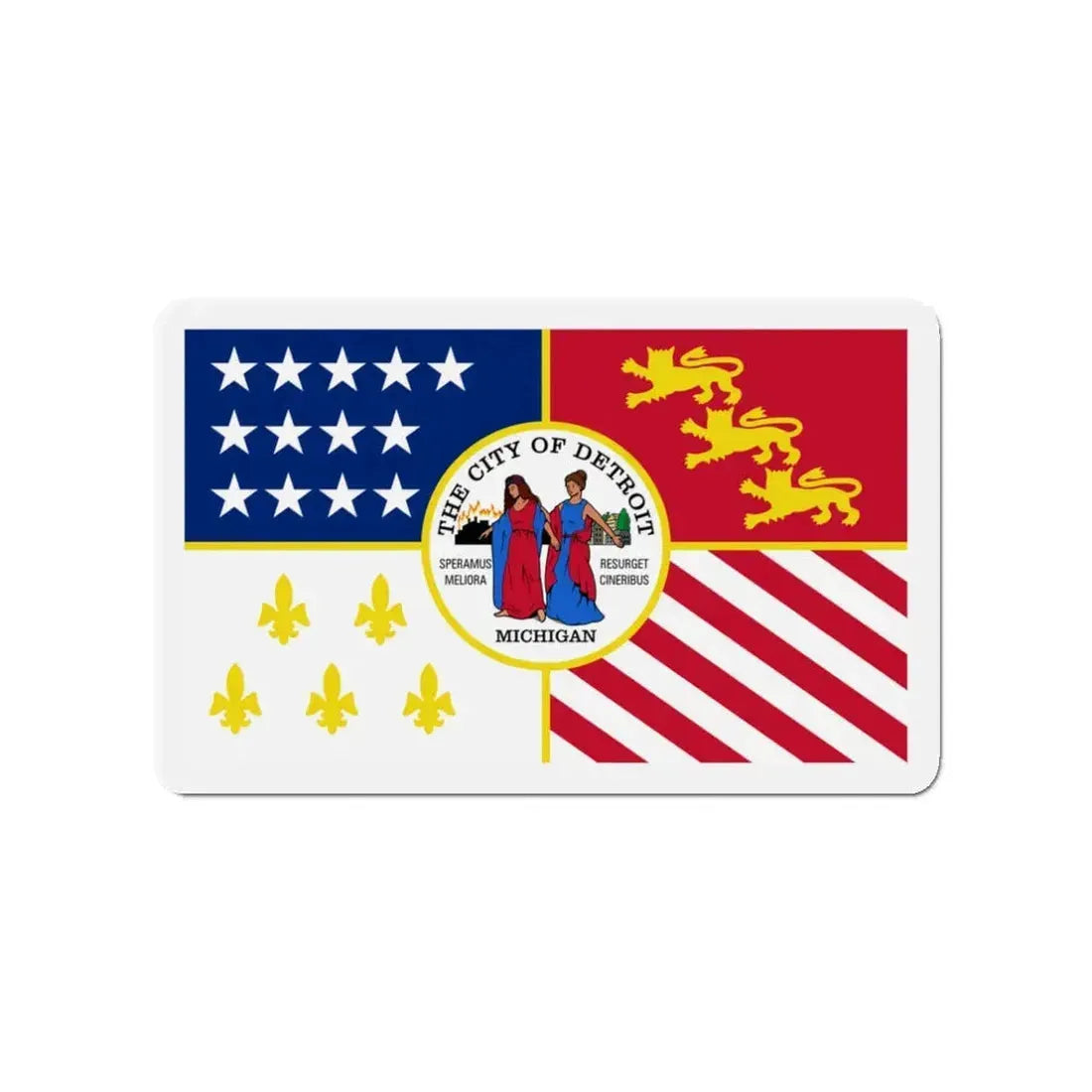 Flag of Detroit Michigan - Refrigerator Magnet 3 Inch - The Sticker Space