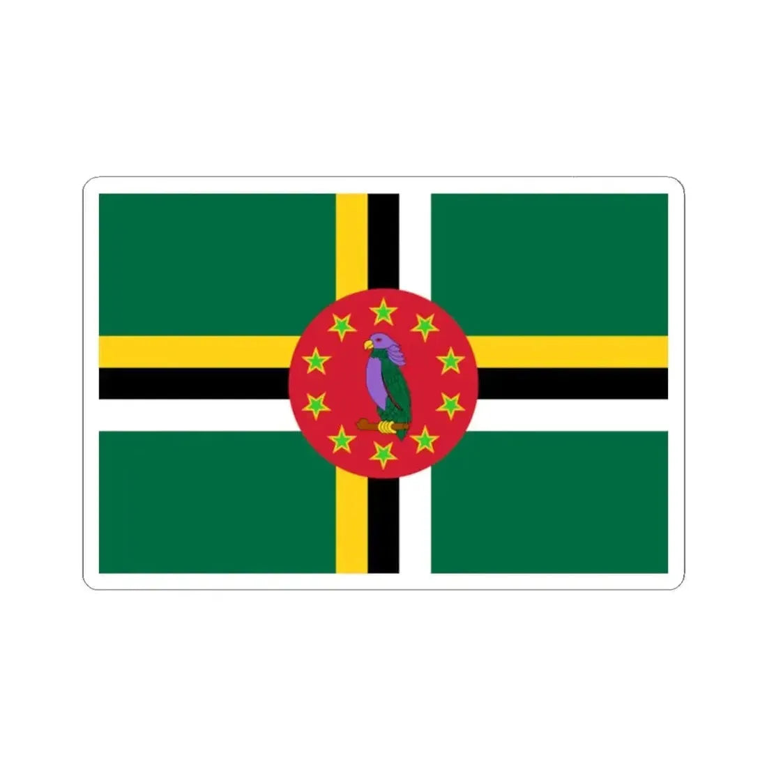 Flag of Dominica 1988-1990 3-2 (Dominica) STICKER Vinyl Kiss-Cut Decal 2 Inch White - The Sticker Space