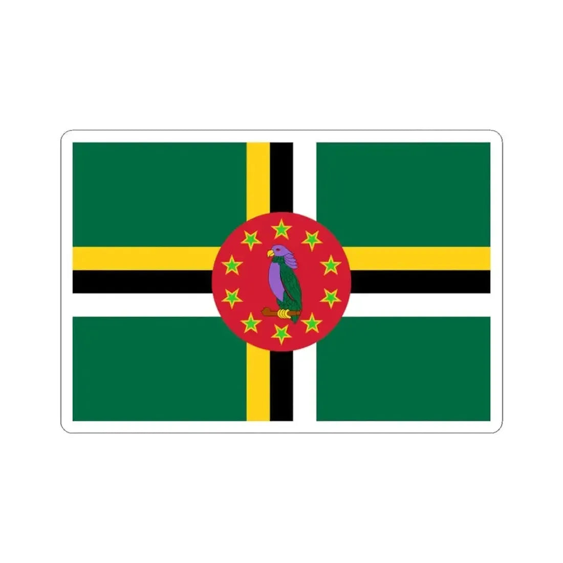 Flag of Dominica 1988-1990 3-2 (Dominica) STICKER Vinyl Kiss-Cut Decal 3 Inch White - The Sticker Space