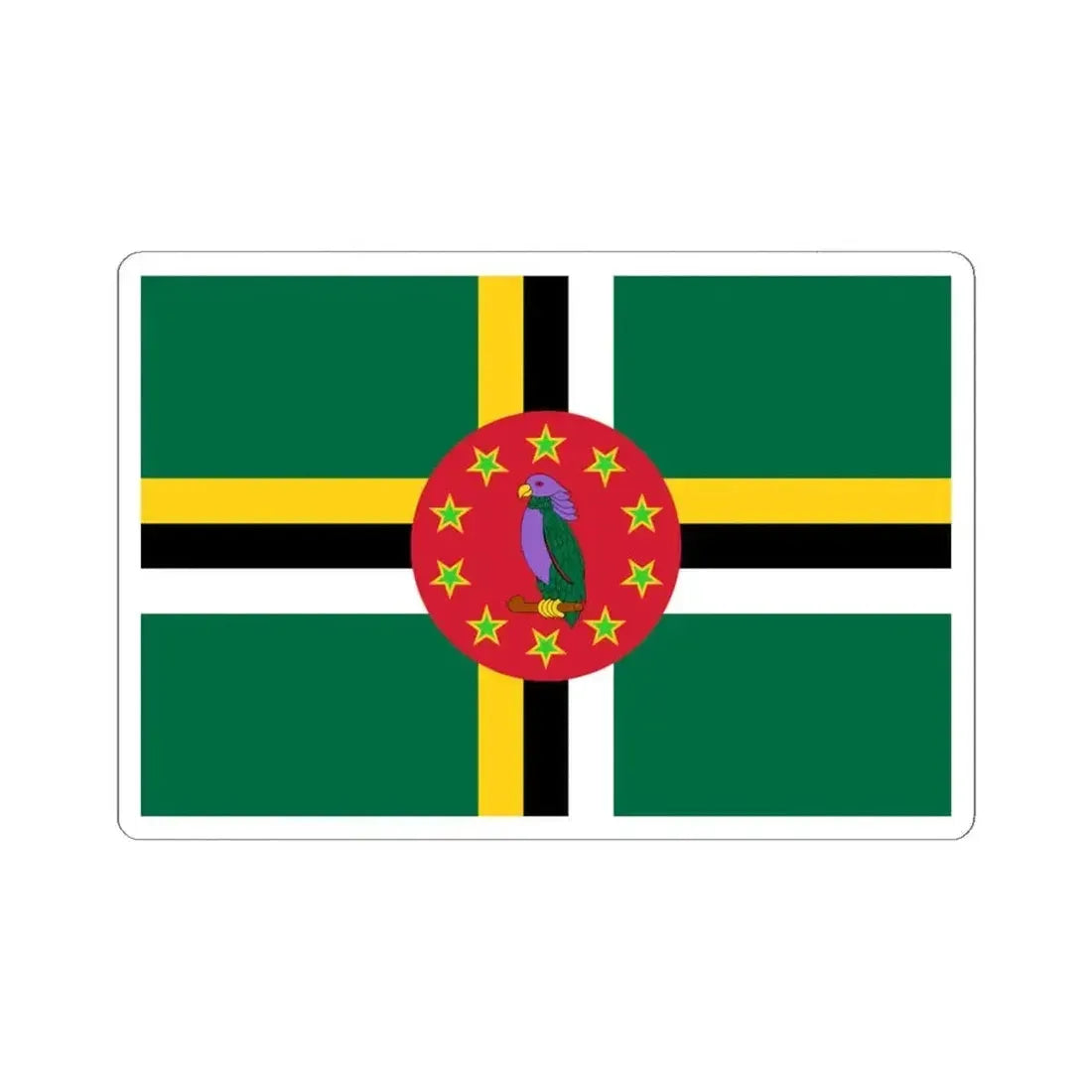 Flag of Dominica 1988-1990 3-2 (Dominica) STICKER Vinyl Kiss-Cut Decal 6 Inch White - The Sticker Space