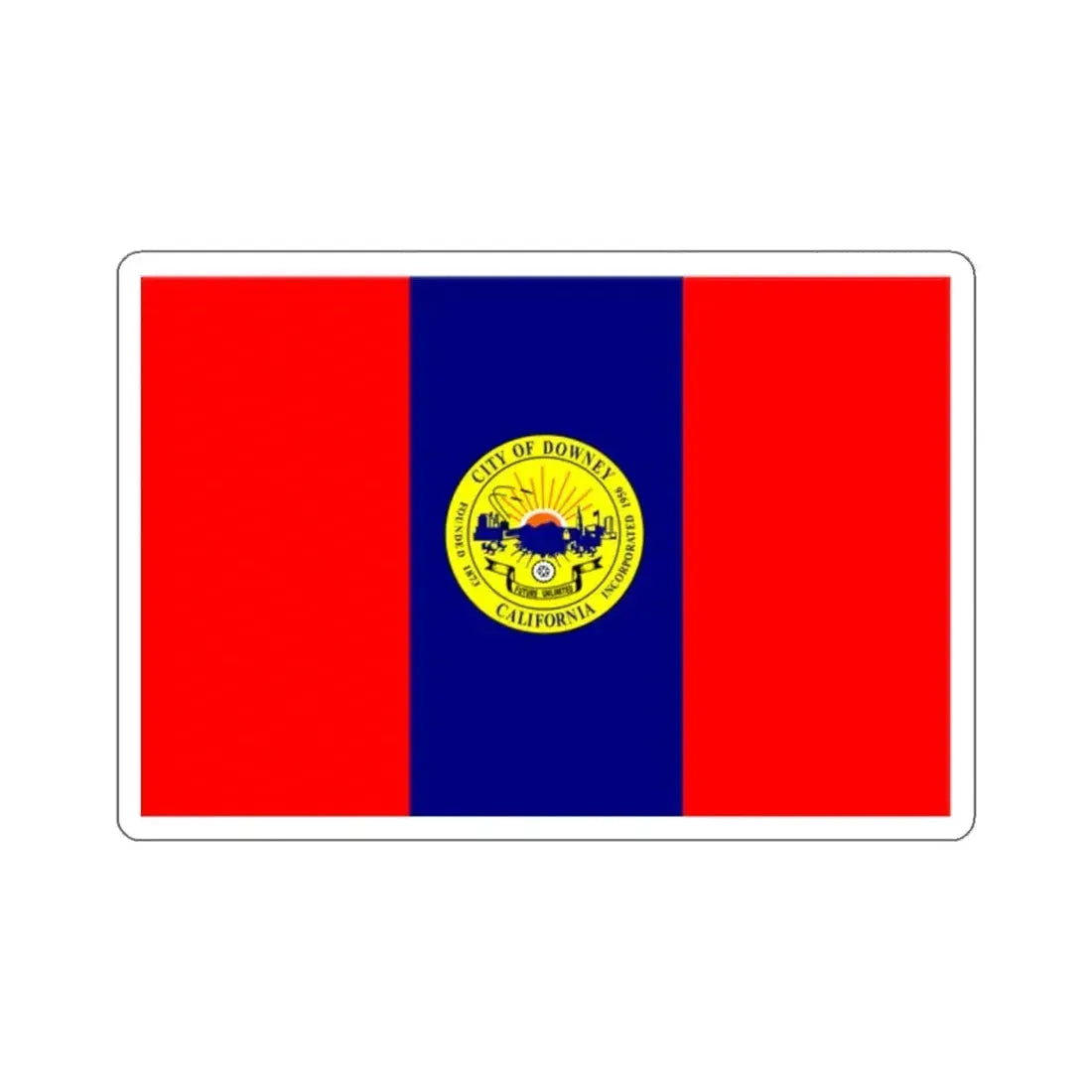 Flag of Downey, California - STICKER Vinyl Kiss-Cut Decal 2 Inch White - The Sticker Space