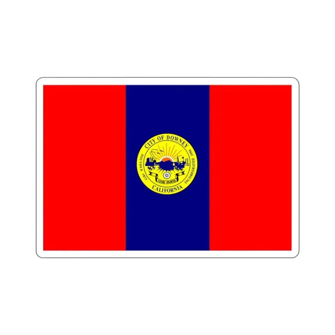 Flag of Downey, California - STICKER Vinyl Kiss-Cut Decal 3 Inch White - The Sticker Space
