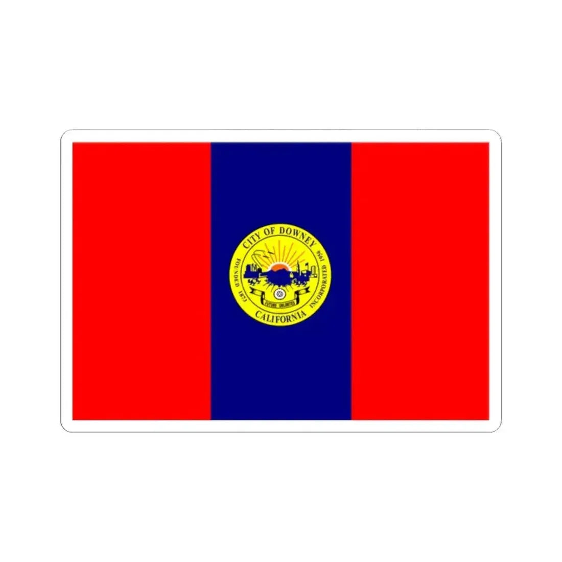 Flag of Downey California (United States) STICKER Vinyl Kiss-Cut Decal 2 Inch White - The Sticker Space