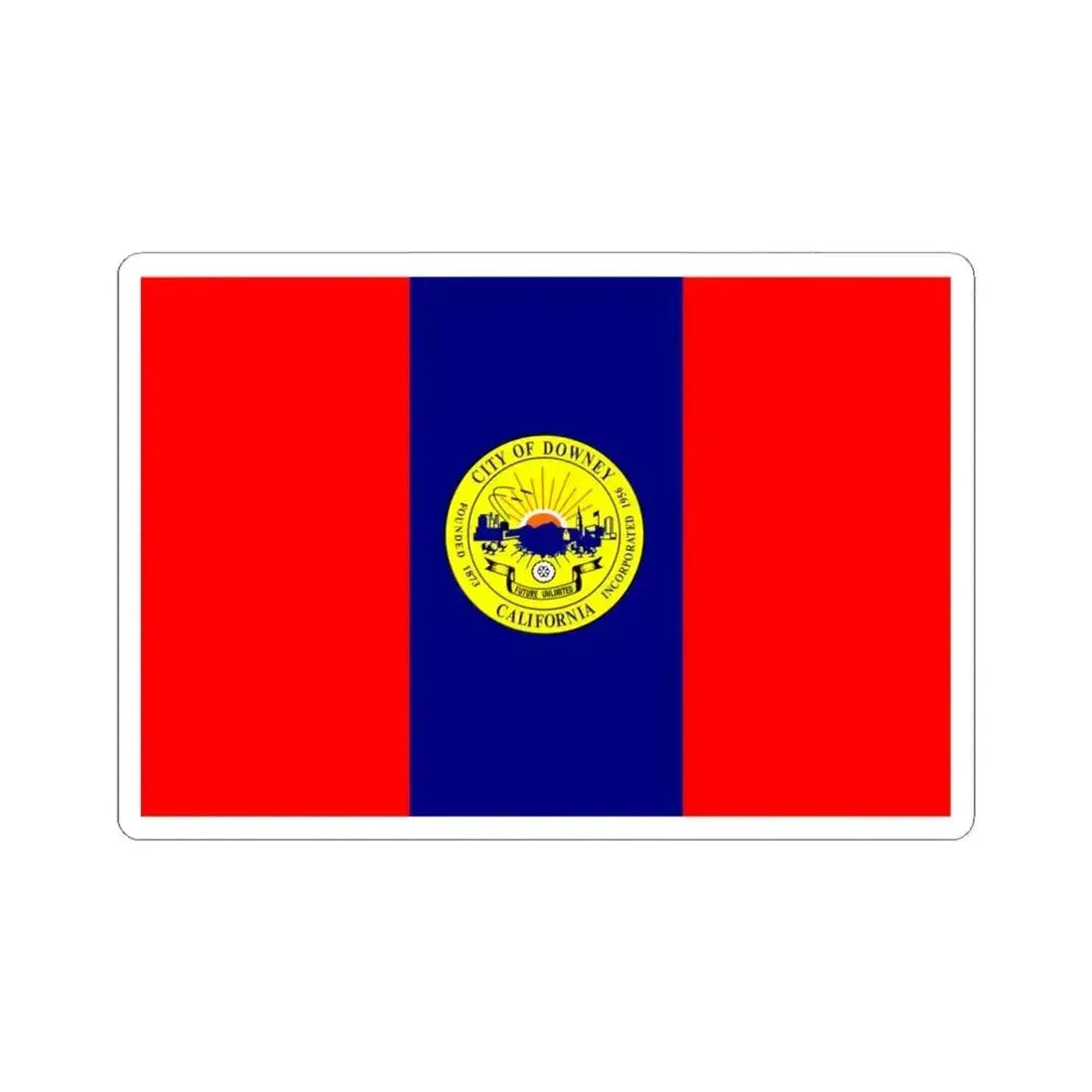 Flag of Downey California (United States) STICKER Vinyl Kiss-Cut Decal 4 Inch White - The Sticker Space