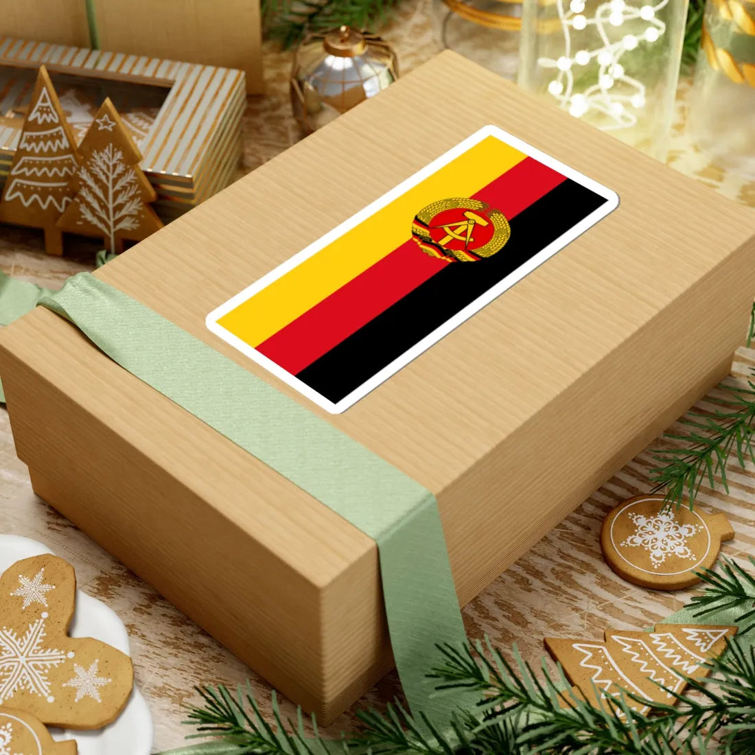 Flag of East Germany Hanging (Coat of Arms) STICKER Vinyl Kiss-Cut Decal - The Sticker Space