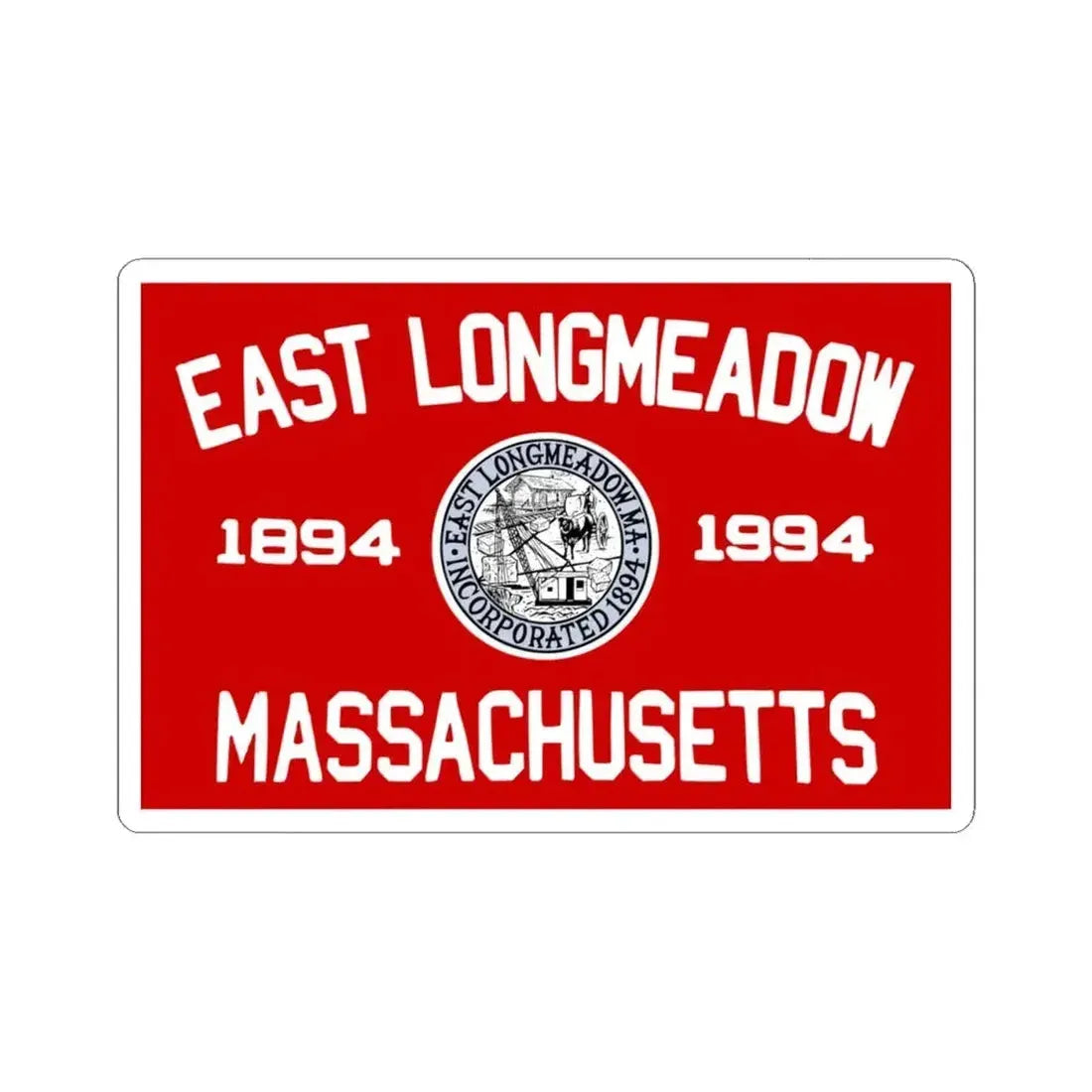 Flag of East Longmeadow Massachusetts (United States) STICKER Vinyl Kiss-Cut Decal 4 Inch White - The Sticker Space