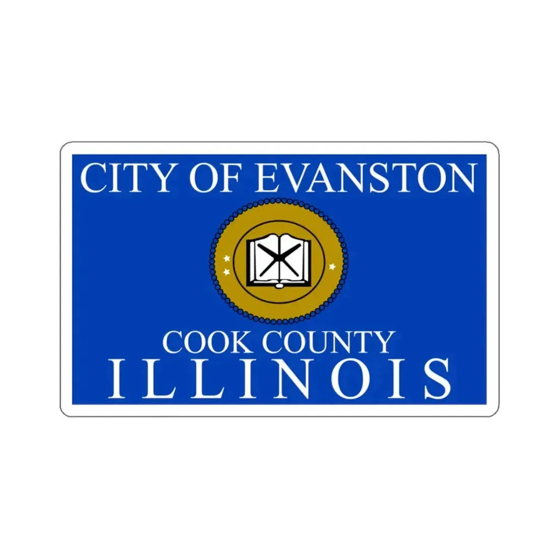 Flag of Evanston, IL - STICKER Vinyl Kiss-Cut Decal 3 Inch White - The Sticker Space