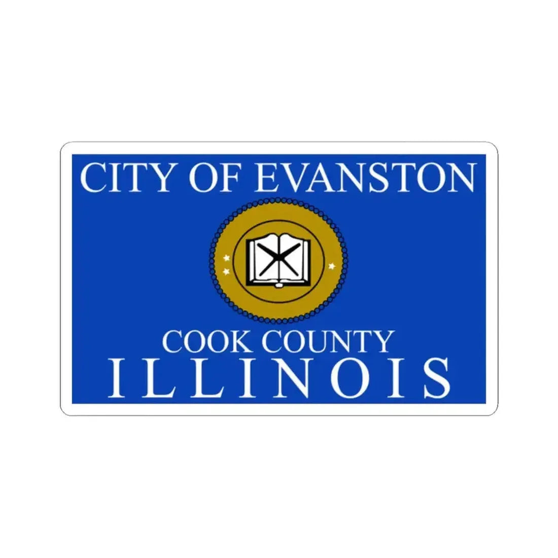 Flag of Evanston Illinois 2015-2024 (United States) STICKER Vinyl Kiss-Cut Decal 2 Inch White - The Sticker Space
