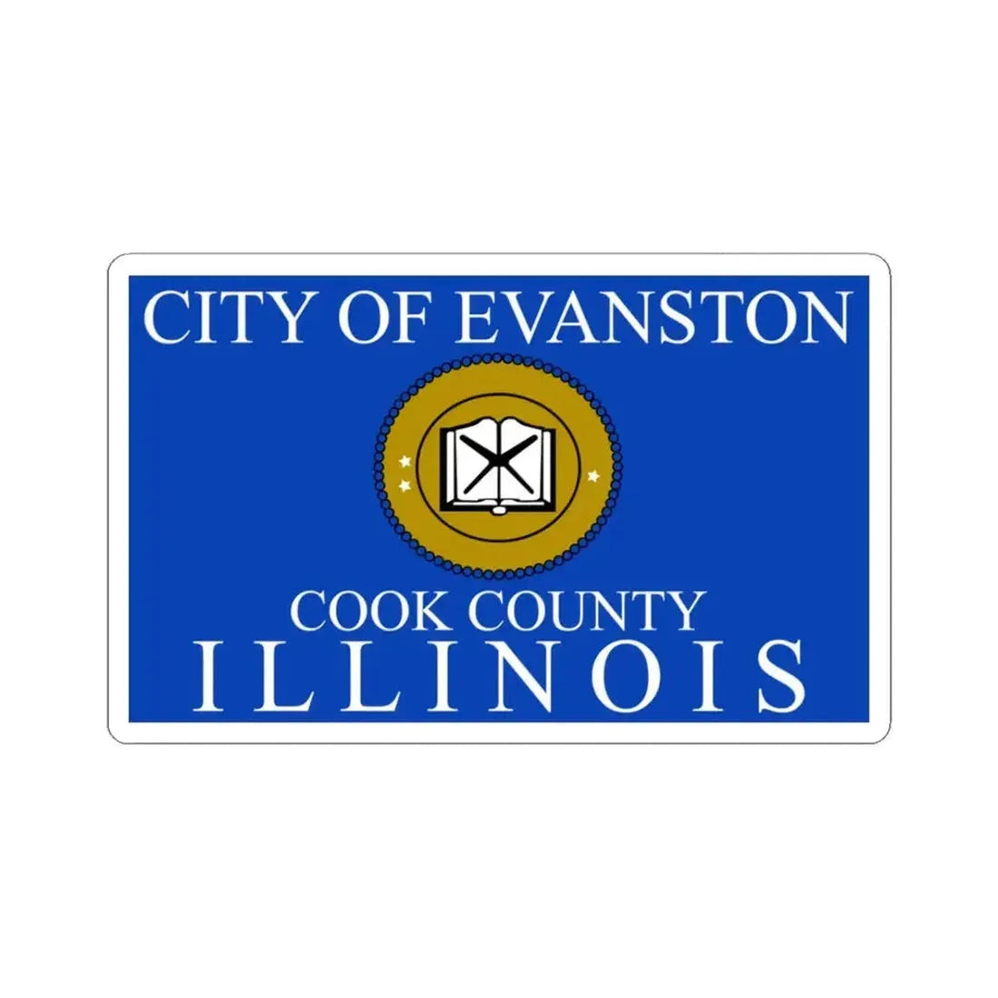 Flag of Evanston Illinois 2015-2024 (United States) STICKER Vinyl Kiss-Cut Decal 3 Inch White - The Sticker Space
