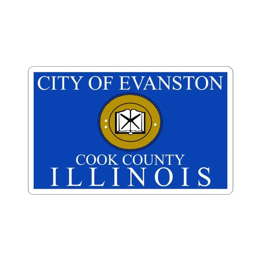 Flag of Evanston Illinois 2015-2024 (United States) STICKER Vinyl Kiss-Cut Decal 4 Inch White - The Sticker Space