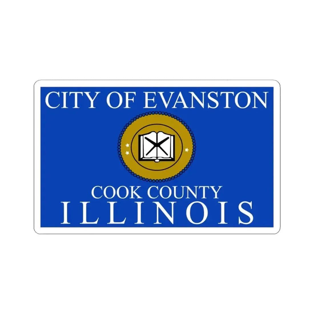 Flag of Evanston Illinois 2015-2024 (United States) STICKER Vinyl Kiss-Cut Decal 6 Inch White - The Sticker Space