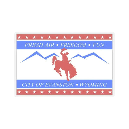 Flag of Evanston, Wyoming - STICKER Vinyl Kiss-Cut Decal 4 Inch Transparent - The Sticker Space