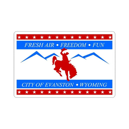 Flag of Evanston Wyoming (United States) STICKER Vinyl Kiss-Cut Decal 3 Inch White - The Sticker Space